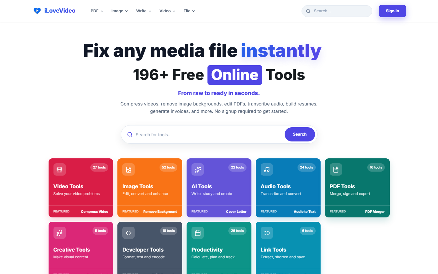 iLoveVideo online media tools homepage