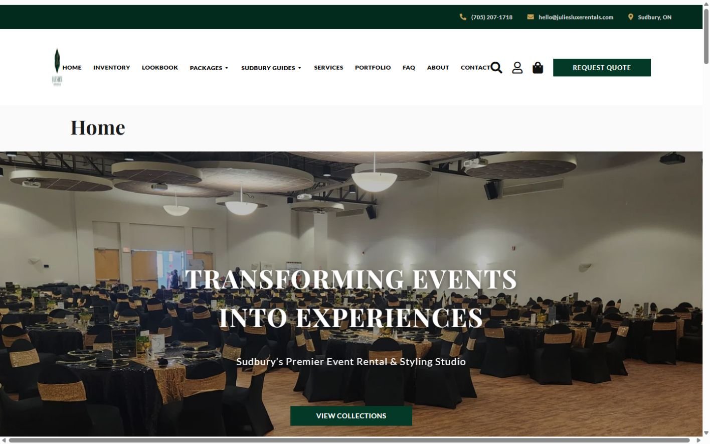 Julie's Luxe Rentals event rental homepage