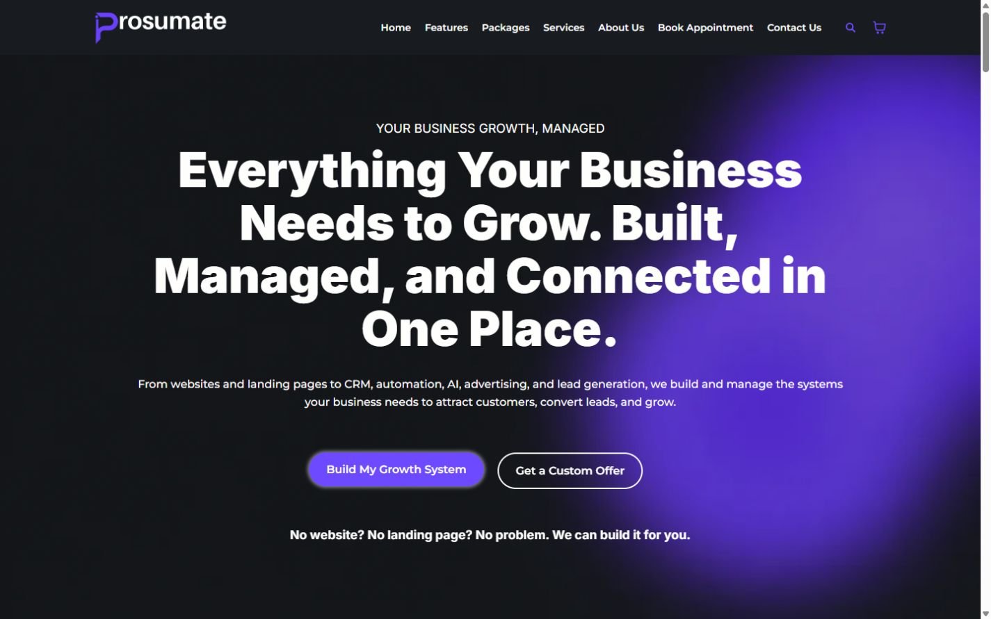 Prosumate business growth platform homepage