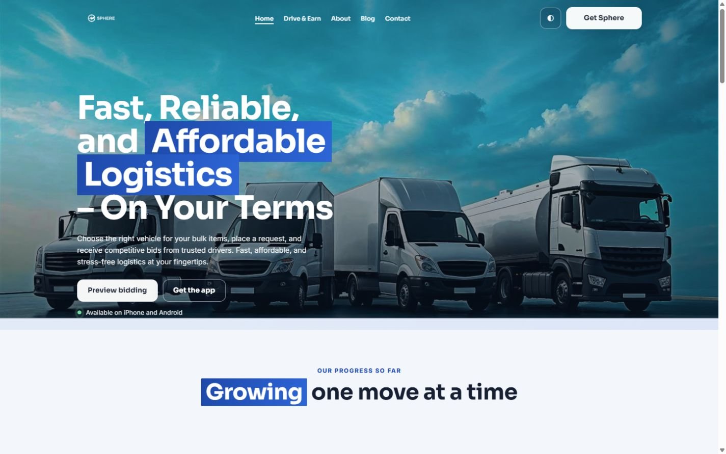 Sphere logistics platform homepage